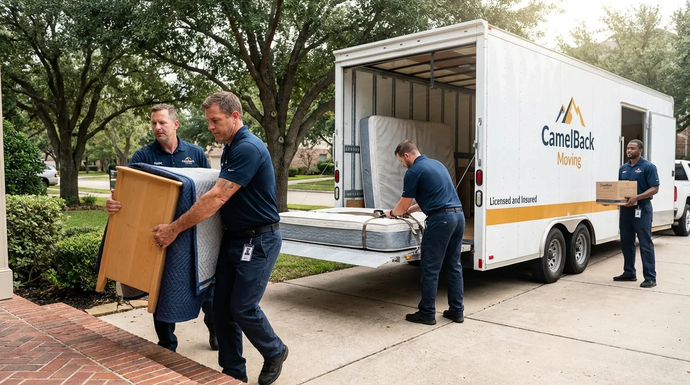 Crew loading residential truck for cross-state move from Grambling, LA