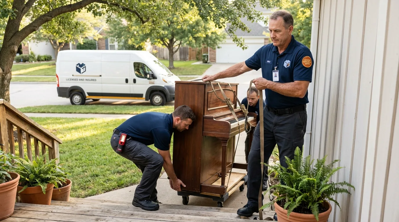 Licensed piano movers securing grand piano in Grambling, LA