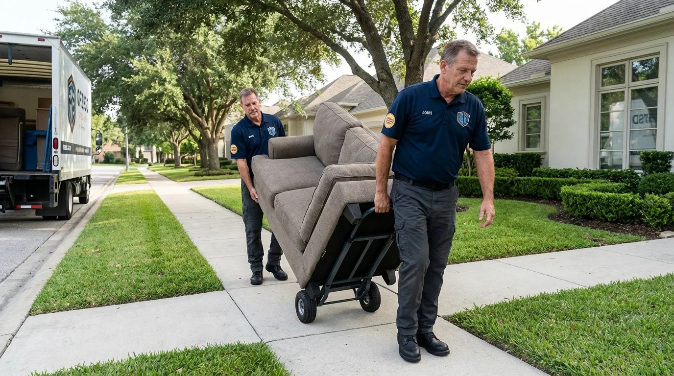 Local residential moving crew loading furniture in Grambling, LA