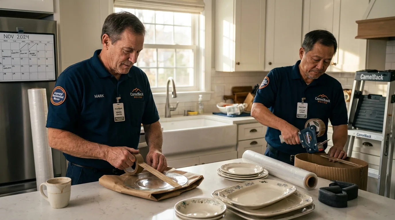 Professional crew packing kitchen dishware in Grambling, LA